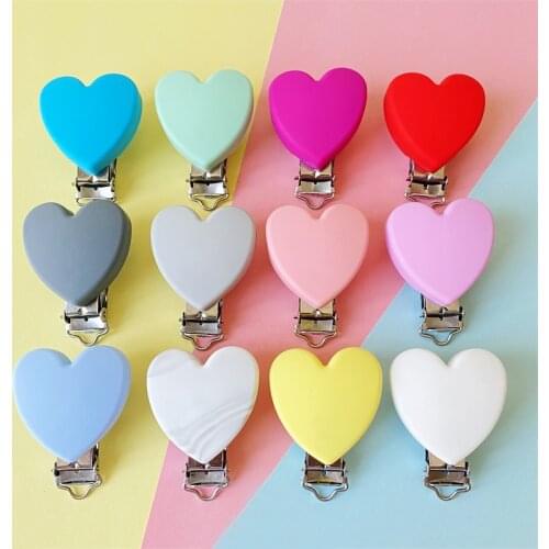 1pcs Silicone Heart-shaped Pacifier Clip Clasp No-Rusty Silicone Beads Baby Chew Dummy Chain DIY Adapter Easy to Attach
