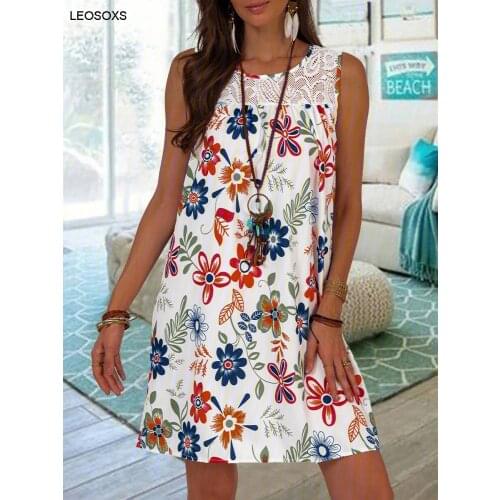 Womens Summer 2021 New Elegant Sleeveless Pullover Lace Printed Vest Dress Dress With Floral Pattern Loose Midi Dress