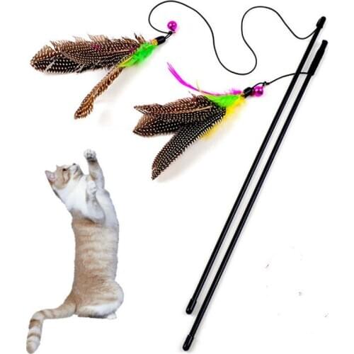 Cat Interactive Toy Stick Feather Wand Small Bell Mouse Cage Toys Plastic Artificial Colorful Cat Teaser Toy Supplies 20pc/lot