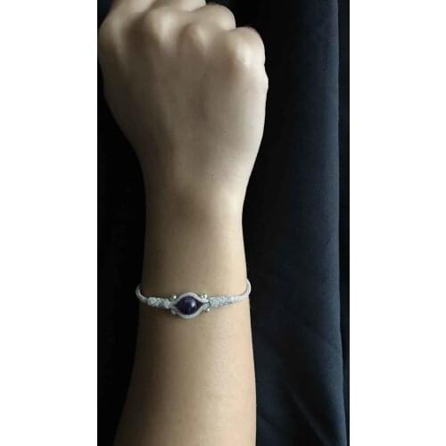 Purple Amethyst Cubic Zirconia Big Mat handmade Knitted Kazaziye Silver Women Bracelet