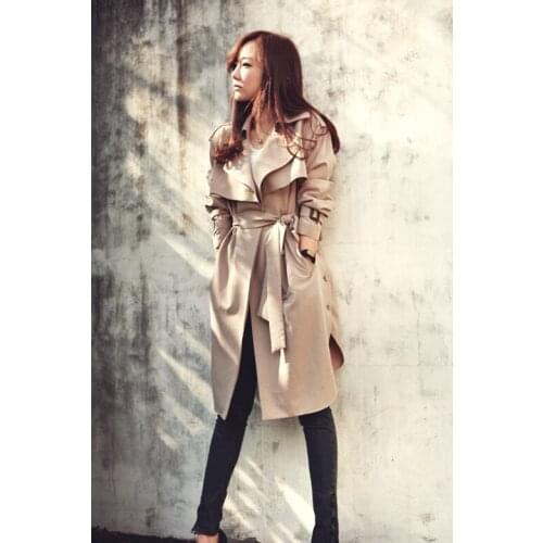 Womens trench coat long outerwear with belt loose medium-long style clothing single breasted casual trench streetwear
