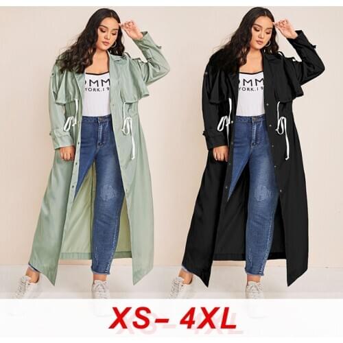 Adjustable Waist Single Breasted Womens Long Trench Coat 2021 Popular Lapel Female Oversized Loose Drawstring Waist Trench Coat