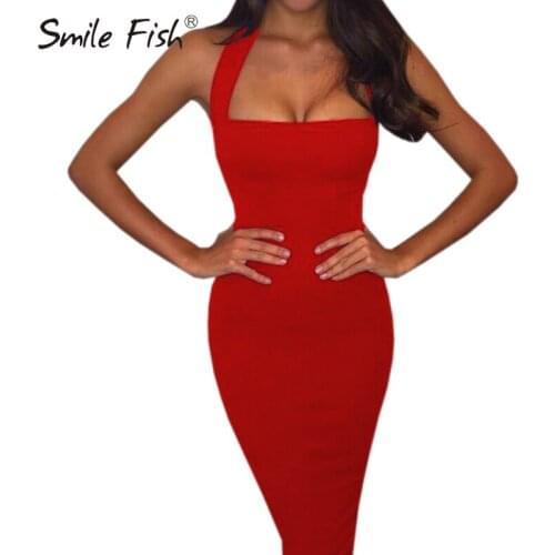 Knee-Length Solid Women Sexy Dress Sleeveless Halter Party Dresses Bandage Club Mujer G2020 Summer Bodycon Dress V649