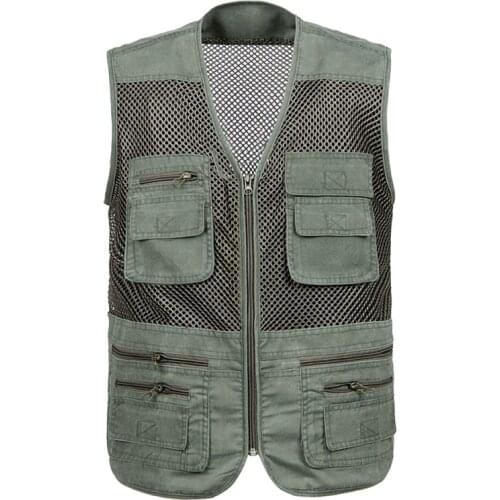 2021 Large Size Mesh Quick-Drying Vests Male with Many Pockets Mens Breathable Multi-pocket Fishing Vest Work Sleeveless Jacket