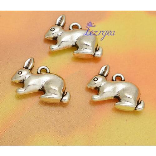 10pcs/lot--25x19x8mm, Antique silver plated 3D rabbit charms,DIY supplies, Jewelry accessories