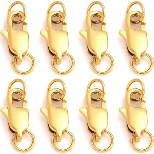 10pcs Stainless Steel Gold Plated Jewelry Connectors Buckle Lobster Clasps with Jump Ring Beads Crimp End Necklace Snap Chains