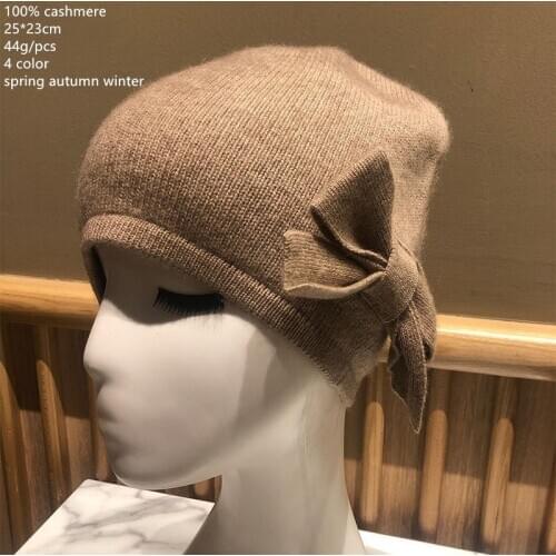 Naizaiga 100% cashmere Bow knot hat pure color warm comfortable soft ladies cashmere hat casual women winter hat JRSM611