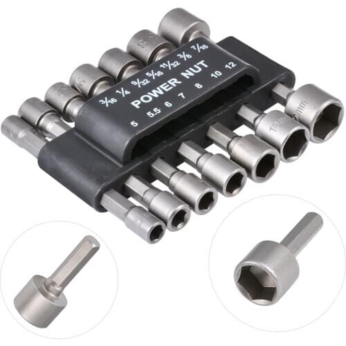 14Pcs 1/4" Hex Shank Power Nut Driver Drill Bit 5-12mm Metric Socket Wrench Screw Magnetic Sleeve Driver Set Socket Adapter