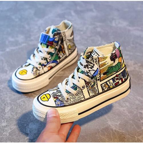 2021 Ins Fashion Boys Girls Sneakers Baby Shoes Children Canvas Shoes Colorful Sneakers Size 24-37 Children Boots
