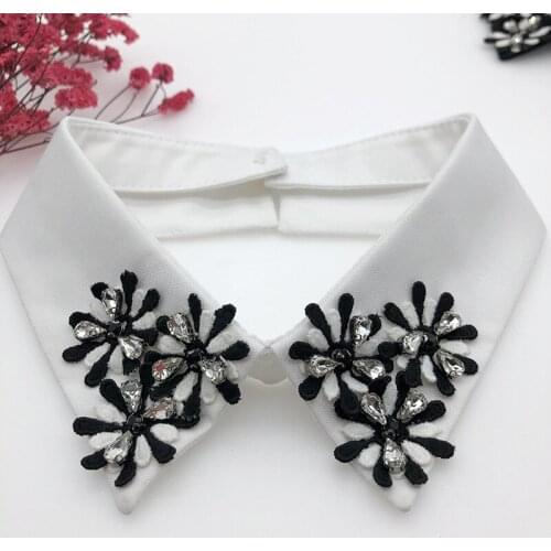 2021 Women Pearl Bead Bling Rhinestone Chiffon Organza Neckline Embroidery Neck Tie Fake Detachable False Collar Removable Tops