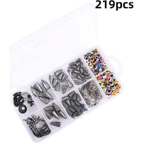219Pcs/set Fishing Weights Sinkers Rig Lure Kits Texas Fishing Beads with Tackle Box Quality Fishing Tackle Accessories