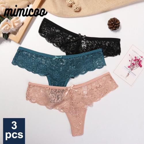 3 Pcs Panties Underwear Woman Lace Thong G String Sexy Briefs Lingerie Woman Thong T-back Lace Female Low Waist Womens Panties