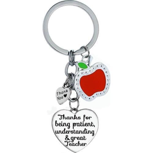 36PC Thanks For Being Patient Understanding & Great Teacher Keychain Jewelry Red Apple Heart Charms Keyring Teachers Day Gifts