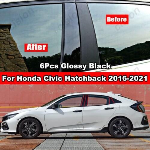 8Pcs Black Door Window BC Pillar Post Trim Cover Mirror Effect For Honda Civic Hatchback 2016-2021 Not Just Sticker PC Material