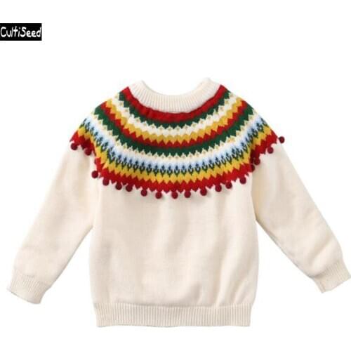 Cultiseed Girls Color Striped Thicken Warm Sweaters Tops Big Children Kids Autumn Winter New Long Sleeve Pullovers Knitted Coats