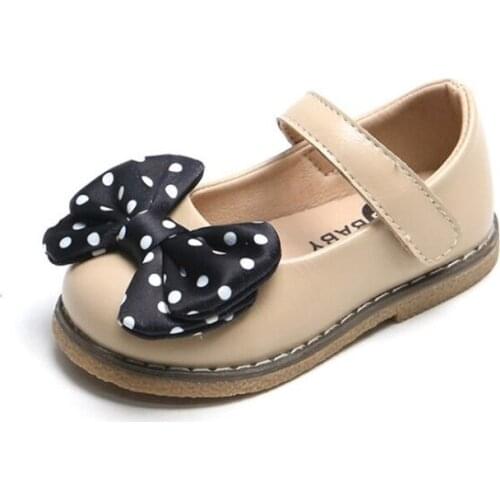 Childrens College Style Girls Princess Leather Shoes 2021 Low-cut Autumn Princess Bow Solid Color Black Children Flats