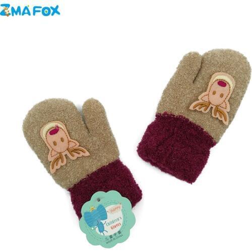ZMAFOX children winter thermal gloves for baby boys girls cute reindeer soft full fingers keep warm gloves plush knitted mittens