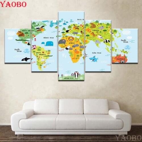 Diy 5pcs/set mosaic full diamond embroidery cartoon world map diamond painting cross stitch 3d square round drill multi-pictures