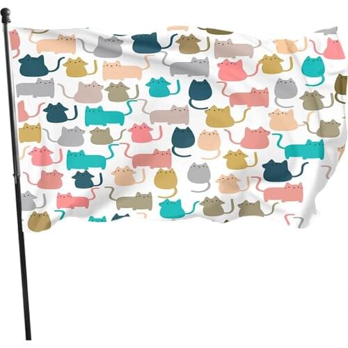 Cat Flag Cute Happy Kitten Cartoon Character Vivid Color Banner Sign For Yard Outdoor & Indoor Hanging Decor Colorful