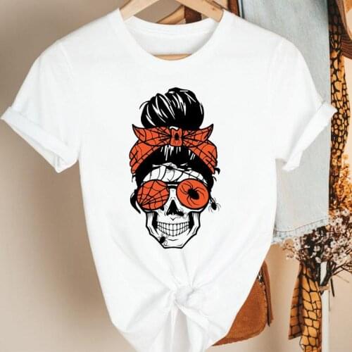 Autumn Fall Funny Face Lovely Thanksgiving Halloween Print Tee Top Women Clothing Cartoon Tshirt Graphic Female T-shirt