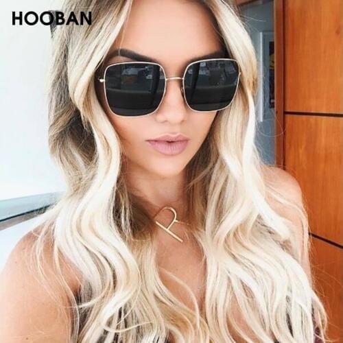 HOOBAN Classic Square Women Sunglasses Luxury Big Metal Sun Glasses For Ladies Vintage Shades Eyewear UV400