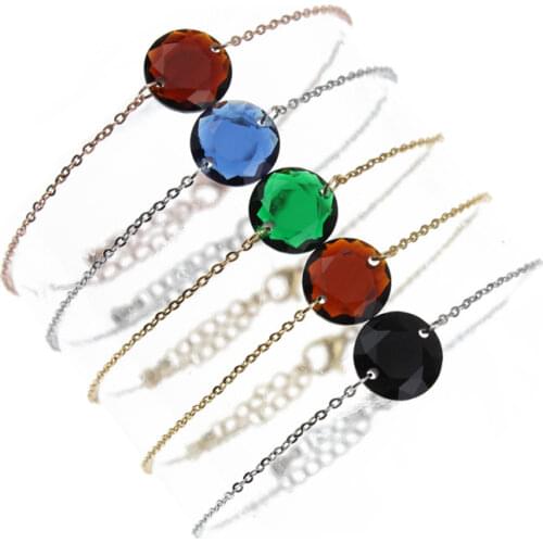 High-grade gem double-faceted pendant bracelet simple crystal stone 18K Gold Plated bracelet women