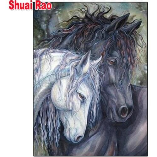 Black And White Animal Horse Art Full Square/Round Diamond Painting Rhinestones of Diamond Embroidery Diy Handmake 5d New Gift