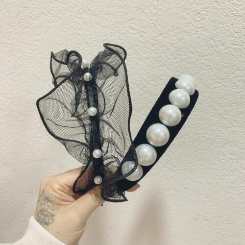 Korean Elegant Vintage Hairband Black Lace Pearl Headband For Women Fashion Hair Hoop Headwear Party Hair Accessories Jewelry