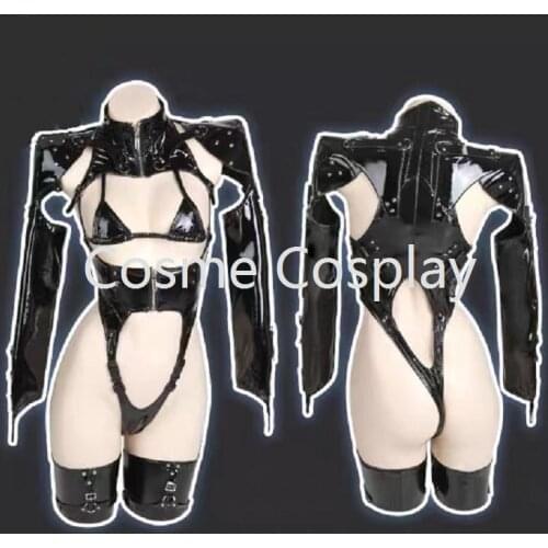 Cos Isoferric Cosplay Costume Leather Leotard Clothing Set Hot Anime Patent Domineering Lady Combats Cos Battle Clothing Black