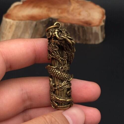 Antique antique Pure Copper Pendant Panlong small pendant Jiuzi real dragon real dragon body protection Pendant