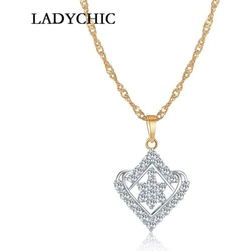 LADYCHIC Love Heart Shape Gold Silver Color Wedding Necklace Inlay Austrian Crystal Ladies Pendant Jewelry Birthday Gift LN1007