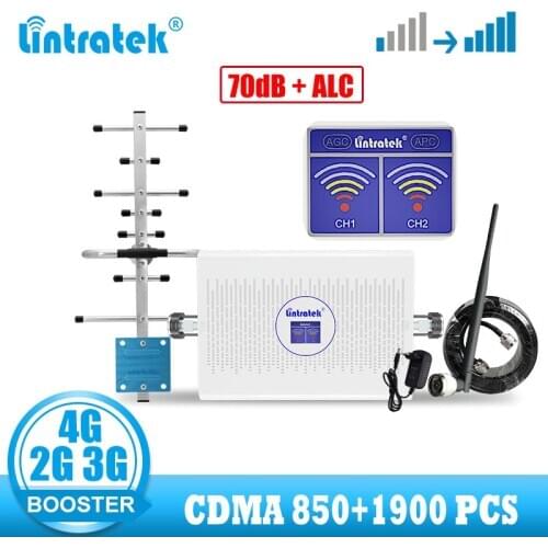 Lintratek 850 1900 mhz 4g signal booster cellular signal amplifier 70dB B5 B2 dual band 2g 3g CDMA PCS repeater Voice Data ALC