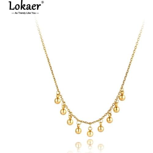Lokaer Fashion Titanium Stainless Steel Small Beads Charm Pendant Necklaces Bohemia Link Chain Choker Necklace For Women N21084