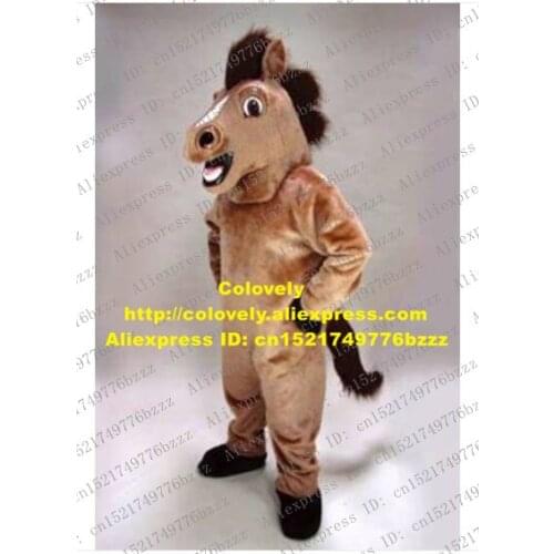 Lovely Brown Horse Mascot Costume Mascotte Steed Pony With Big Open Mouth Black Horsehairs Long Tail Adult No.1606 Free Ship