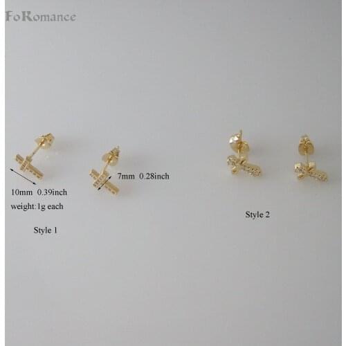 MIN ORDER 10$ CAN MIX /JESUS CROSS 0.39*0.28" YELLOW GOLD COLOR GP TWO STYLES WITH MICRO STONE INSERTED STUD EARRING