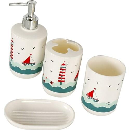 4Pcs/Set Printing Bathroom Accessory Set Household Decor Lotion Dispenser Mouthwash Cup Soap Dish Set