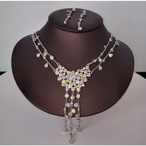 NEW FASHION romantic colorful round zircon necklace earring wedding bride banquet formal dress popular jewelry set free shipping
