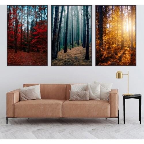 Nordic Wall Poster Printing Canvas Painting Modern Spring Summer and Autumn Three Seasons Woods Scenery Home Mural Decor Bedroom