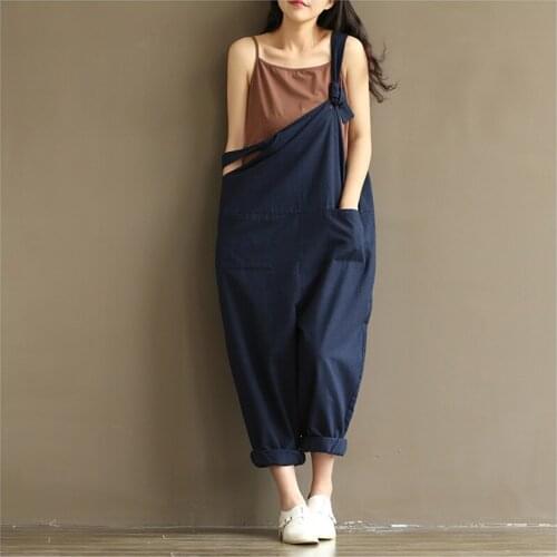 2018 New Women Rompers Overalls Cotton Linen Jumpsuits Female Casual Loose Long Pants Harem Pants Trousers Oversized 5XL AB842