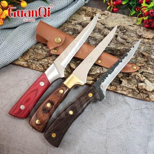 Stainless Steel Boning Knife with Cover Fishing Knife Butcher Knife Slaughter Peeling and Killing Pigs Knife Meat Cutting Knife