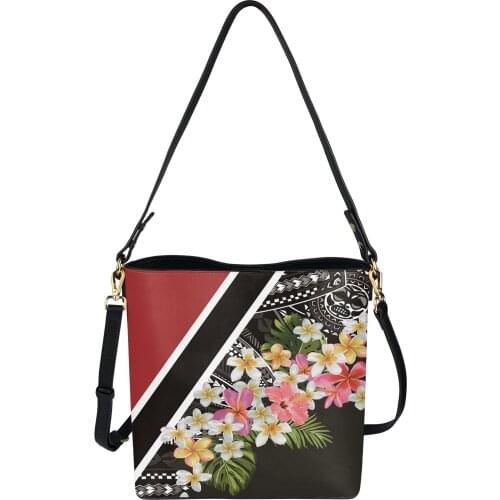 Polynesian Women Bucket Bag Caual Travel Shoulder Bolsa Crossbody Bag PU Leather Kosrae Messenger Sac Mujer Free Dropship 2021