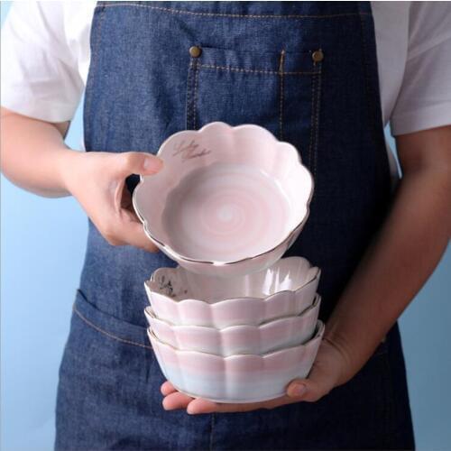 Macaron series pink Creative Ceramic Salad Bowl Extra Deep Porcelain Serving Dish for Fruit Nuts Vegetable Plate Tableware