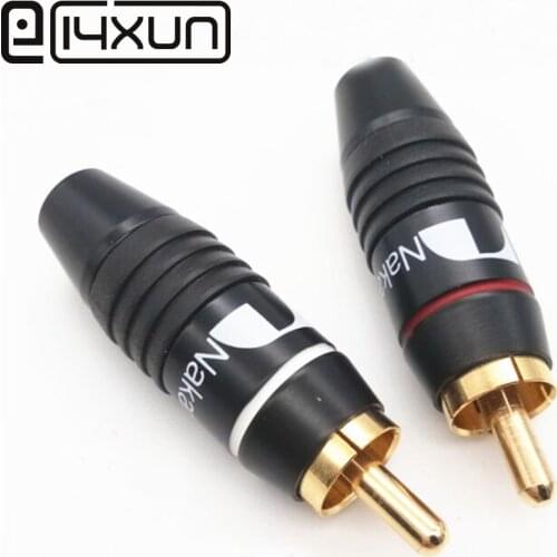 EClyxun 10Pcs Brass Nakamichi RCA Male Plug Jack Audio Cable Solder Gold plated Connector Black for 6mm Cable
