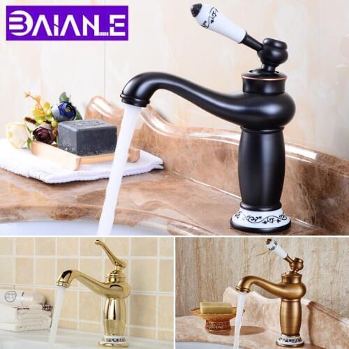 Basin Faucet Antique Brass Ceramic Toilet Water Tap Deck Mounted Chrome Bathroom Sink Faucet Black Cold Hot Water Mixer Tap