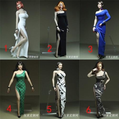 6 Colors 1/6 Sexy Lilac series One-shouldered Evening Dress Long Sleeve/Sleeveless Slit Skirt Model for 12'' Largest Bust Body