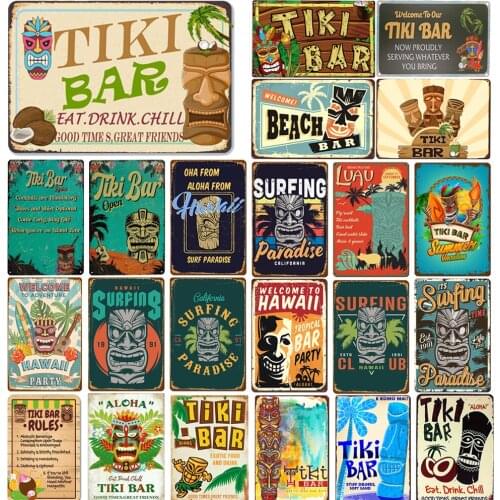 TiKi Bar Metal Poster Retro Tin Sign Decor Bar Pub Restaurant Island Style Vintage Tin Painting Rustic Wall Art Poster 20×30cm