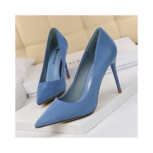 Gradient Women Pumps Professional Flock Shallow High Heels 9CM Female Shoes Stilettos Wedding Party Shoes Shallow Footwer Yello