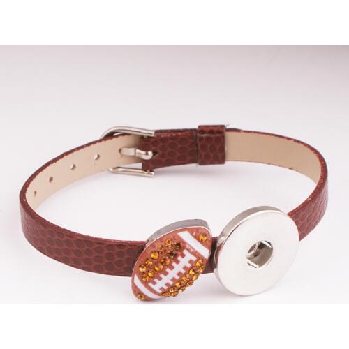 Crystal football bracelet 18mm PU leather Snap button jewelry DIY adjustable for boys girls gift AS750