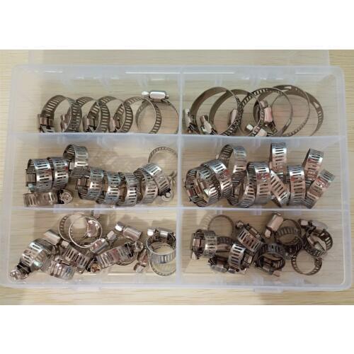 50 PCS/Box Multi Size 8mm-32mm Stainless Steel Hoop Clamp Hose Clamp Stainless Steel Set automotive pipes clip Fixed tool