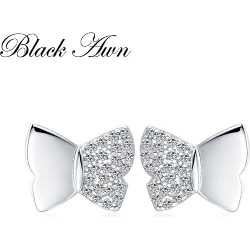 [BLACK AWN] 925 Sterling Silver Cute Butterfly Boucle D'oreille Wedding Stud Earrings for Women Fine Jewelry I091